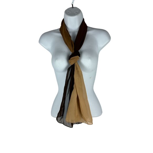 Two-Tone Sheer Chiffon Scarf For Women Brown & Beige Lightweight & Versatile - Picture 3 of 3